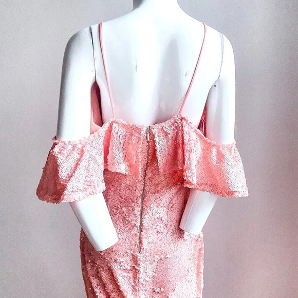 A.B.S Alan Shwartz Peach Pink All Sequin Off The Shoulder MAxi Gown 10 - Picture 6 of 7